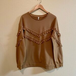 MITTOSHOP Tan Sweatshirt with Tassels | Large
